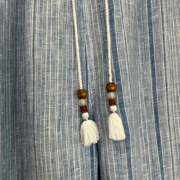 Sigrid Olsen 100% Linen Striped Tassel Pants Large Coastal Resort Beach Boho Fit - Picture 2 of 8